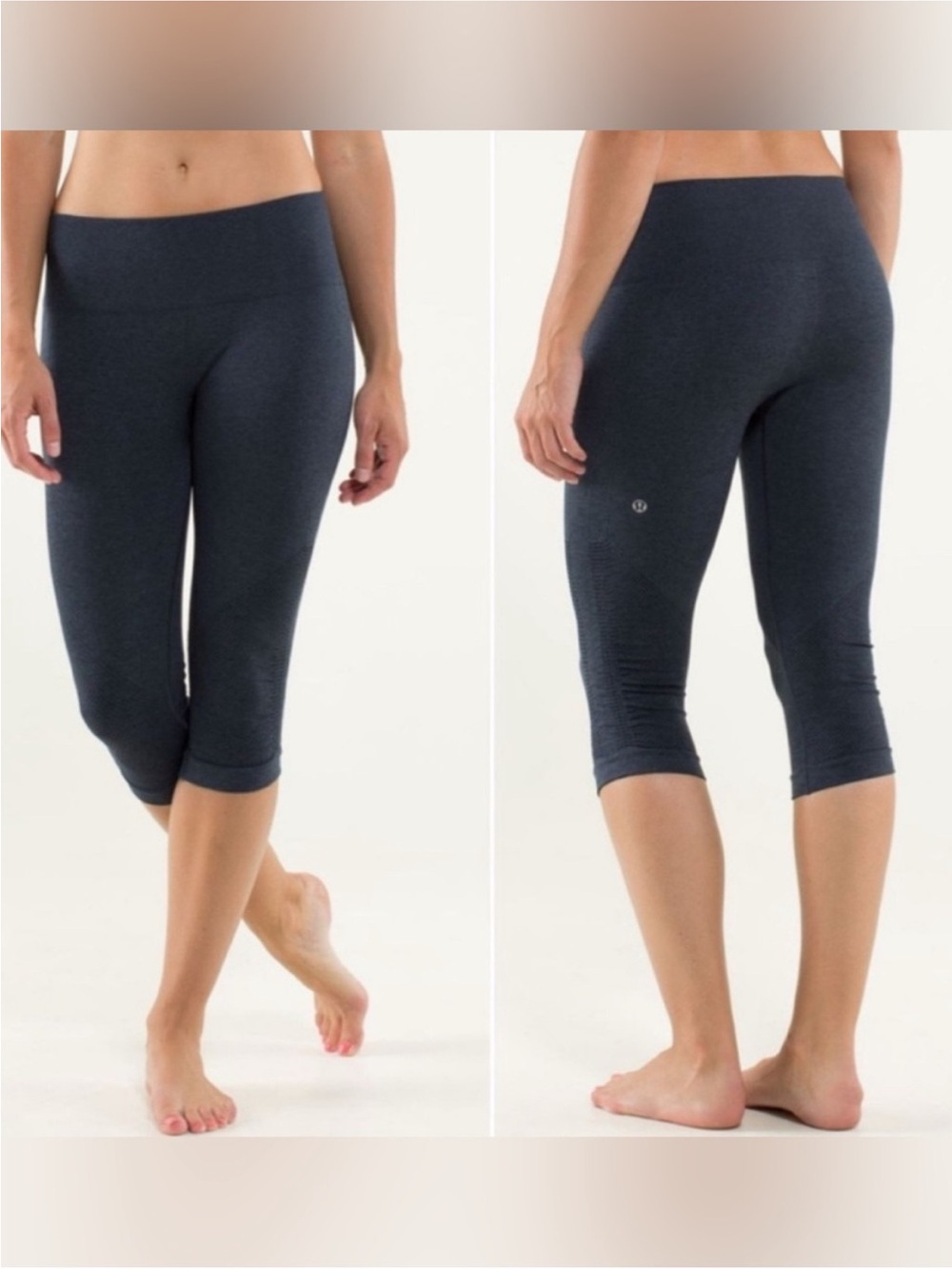 lululemon In The Flow Crop Two Seamless Leggings Blue Black Size 4